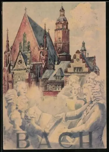 Künstler-AK Leipziger Messe, DDR-Propaganda, Erste Leipziger Friedensmesse, Bach mit Gesangsschülern