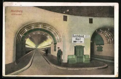 AK Hamburg-St. Pauli, Elbtunnel, Innenansicht des Tunneleingangs