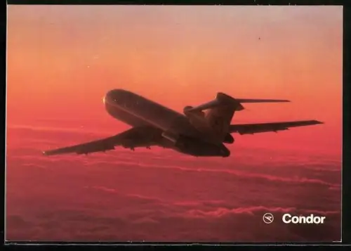 AK Boeing 727-230 Europa-Jet von Condor über den Wolken der Sonne entgegen