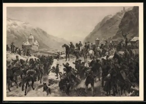 AK Blüchers Rheinübergang bei Caub in Breslau