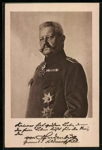 AK Portrait Generalfeldmarschall Paul von Hindenburg, Uniform mit Orden Pour le Merite