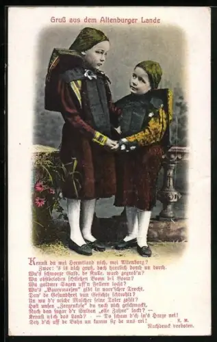 AK Altenburger Land, Kleine Mädchen in Tracht, Gedicht