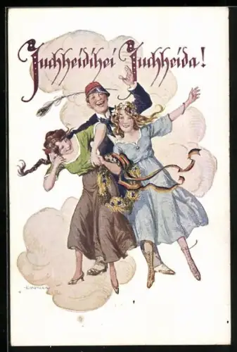 Künstler-AK Ernst Kutzer: Deutscher Schulverein NR. 1413: Frauen in Kleidern tanzen mit einem Mann