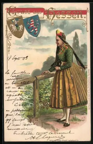 AK Junge Frau in Hessischer Tracht