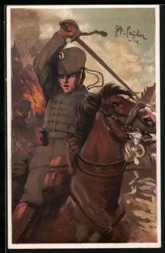 AK Kavallerist Prinz Friedrich Karl während Schlacht in Lüttich