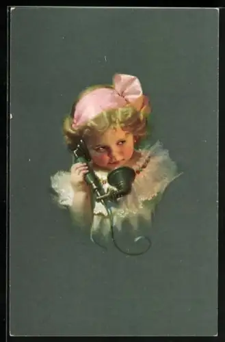 AK Telefon, Mädchen mit Hörer in der Hand