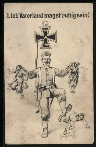 AK Deutscher Soldat verpasst Feinden eine Abreibung, Eisernes Kreuz