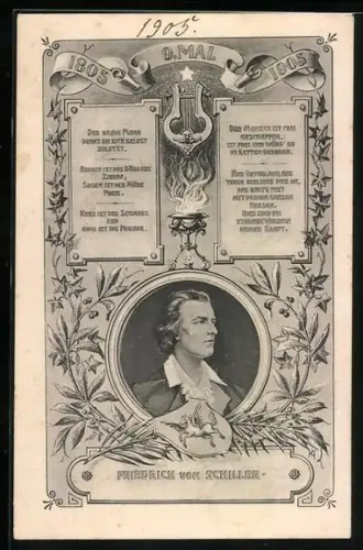 AK Friedrich Schillers 100 jähriger Todestag am 9.5.1905