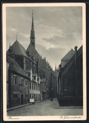 AK Bremen, Strasseneck Lange Wieren mit St. Johanniskirche
