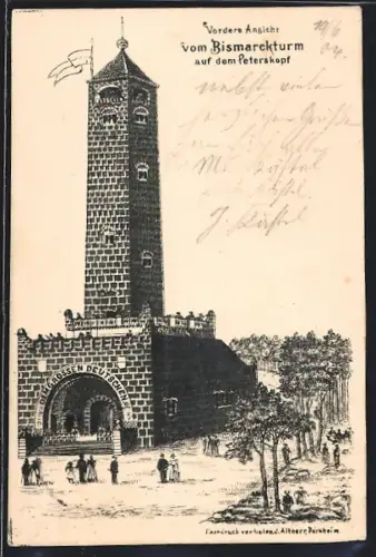 Künstler-AK Peterskopf, Bismarckturm auf dem Peterskopf