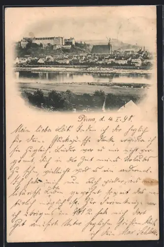 AK Pirna, Stadtansicht mit Schloss und Kirche