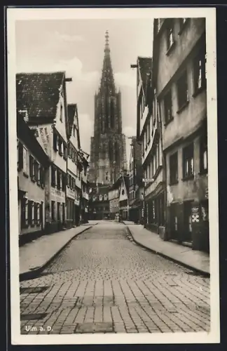 AK Ulm a. D., Strassenpartie mit Münster