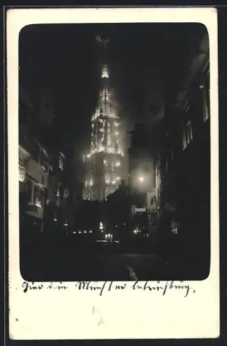 AK Ulm / Donau, Münster bei Nacht, n