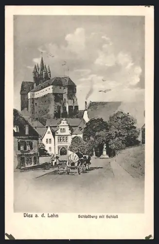 Künstler-AK Diez a. d. Lahn, Schlossberg mit Schloss