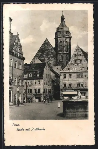AK Pirna, Markt mit Stadtkirche