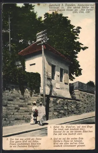 AK Loschwitz Dresden, Schillerhäuschen, Schillerstrasse 19, Gedicht