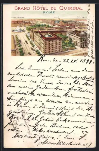 Lithographie Rome, Grand Hôtel du Quirinal