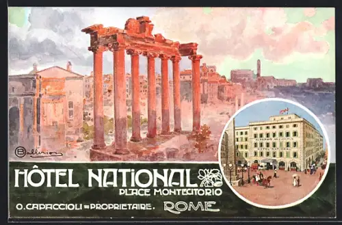 Künstler-AK Rome, Hôtel National, Place Montecitorio, O. Capaccioli