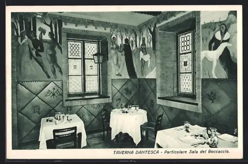 AK Torino, Albergo Ristorante Taverna Dantesca, Via Nizza 5, Particolare Sala del Boccaccio