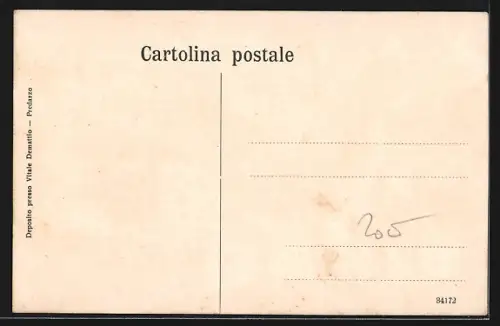 AK Predazzo, Strassenpartie im Ort mit Kirche