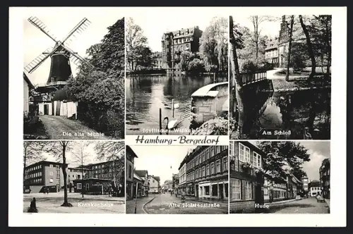 AK Hamburg-Bergedorf, Die alte Mühle, Krankenhaus, Alte Holstenstrasse, Hude, idyllische Winkel, Am Schloss