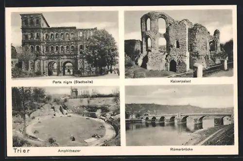 AK Trier, Porta nigra, Kaiserpalast, Amphitheater, Römerbrücke, Wallfahrt zum hl. Rock 1933