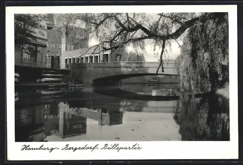 AK Hamburg-Bergedorf, Billepartie mit Brücke
