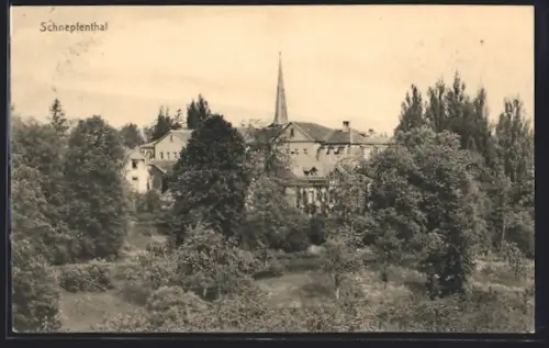 AK Schnepfenthal, Ortsansicht mit Kirchturm