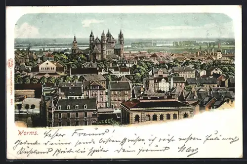 AK Worms, Stadtpanorama mit Dom und Altstadt