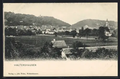 AK Waltershausen / Thüringen, Ortsansicht mit Turmgebäude