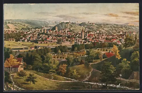 Künstler-AK Ravensburg / Württ., Stadtansicht nach Aquarell von J. Marschall