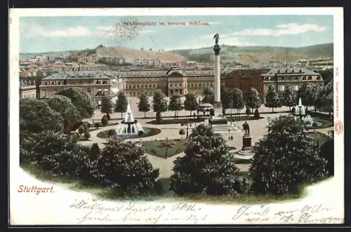 AK Stuttgart, Schlossplatz m. neuem Schloss