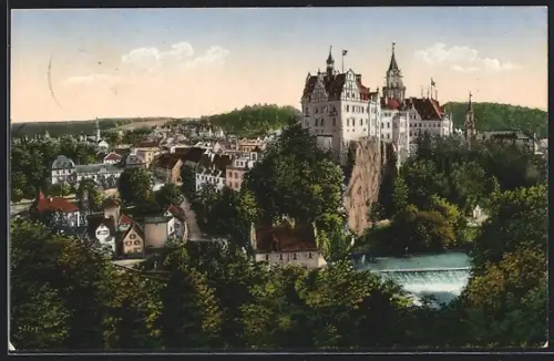 AK Sigmaringen, Schloss Sigmaringen und Stadtansicht