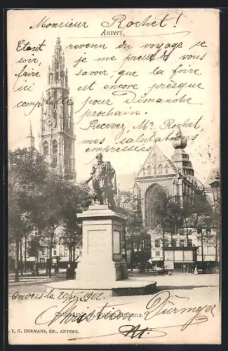 AK Anvers, Cathédrale et Statue Rubens