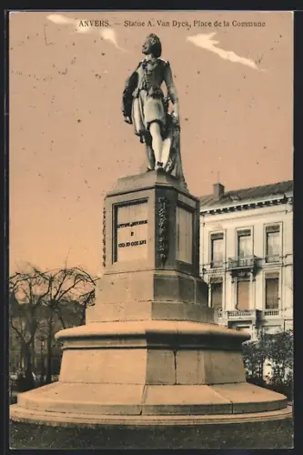 AK Anvers, Statue A. Van Dyck, Place de la Commune