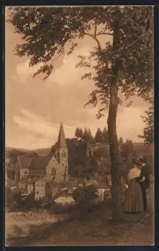 AK La Roche-en-Ardenne, L`Église et les Ruines du Château