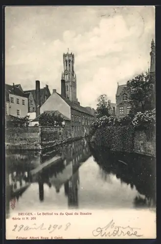 AK Bruges, Le Beffroi vu du Quai du Rosaire