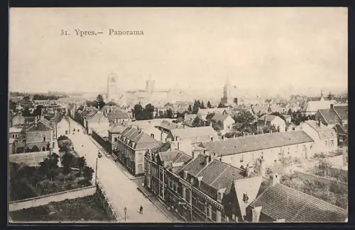 AK Ypres, Panorama mit Strassenpartie