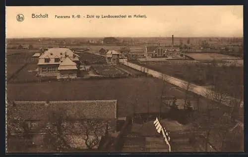AK Bocholt, Panorama N.-W., Zicht op Landbouwschool en Melkerij
