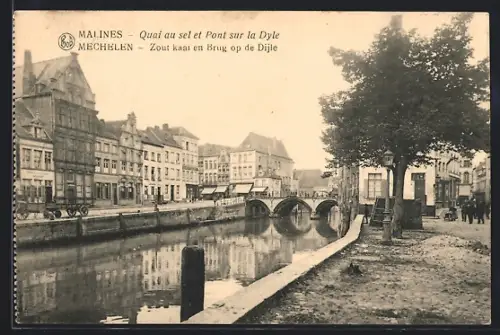 AK Malines, Quai au sel et Pont sur la Dyle