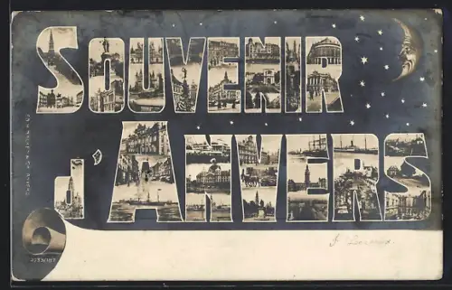 AK Anvers, Kirche, Denkmal, Strassenpartie, Mond und Sterne, Passepartout