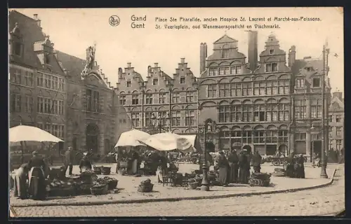 AK Gent, St. Veerleplein, oud Wenemaersgesticht en Vischmarkt