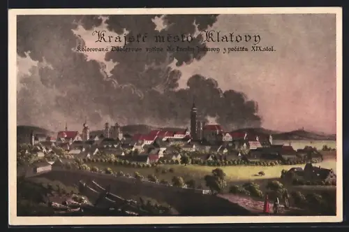 Künstler-AK Klatovy, Gesamtansicht mit Umgebung