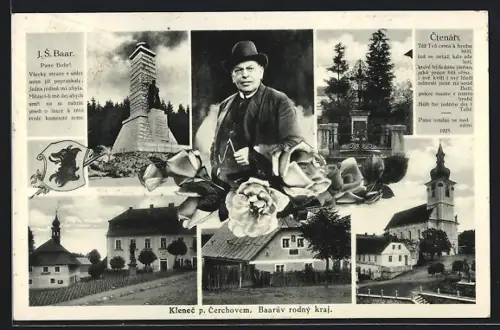 AK Klenci Pod Cherchovem, Schriftsteller Jindrich Simon Baar, Kirche und Gasthaus