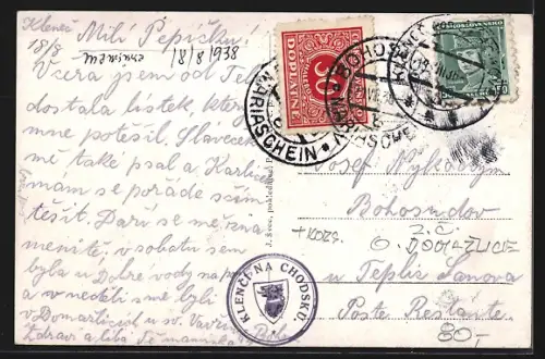 AK Klenci Pod Cherchovem, Schriftsteller Jindrich Simon Baar, Kirche und Gasthaus