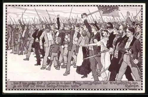Künstler-AK Ernst Kutzer: Das ist das grosse Volk, so gehen sie in diesen Krieg...