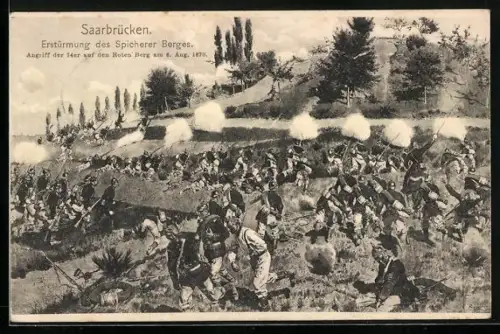 AK Schlacht am Spicherer Berg, Gefechtsszene, Angriff der 74er auf den rothen Berg, Infanterie Sturmangriff