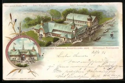 Lithographie Berlin, Gewerbe-Ausstellung 1896, Geb. f. Nahrungs- u. Genussmittel