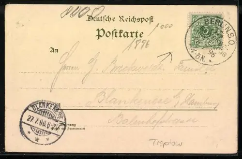Lithographie Berlin, Gewerbe-Ausstellung 1896, Karpfenteich