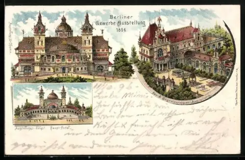 Lithographie Berlin, Berliner Gewerbe-Ausstellung 1896, Ausstellungs-Palast Hauptportal